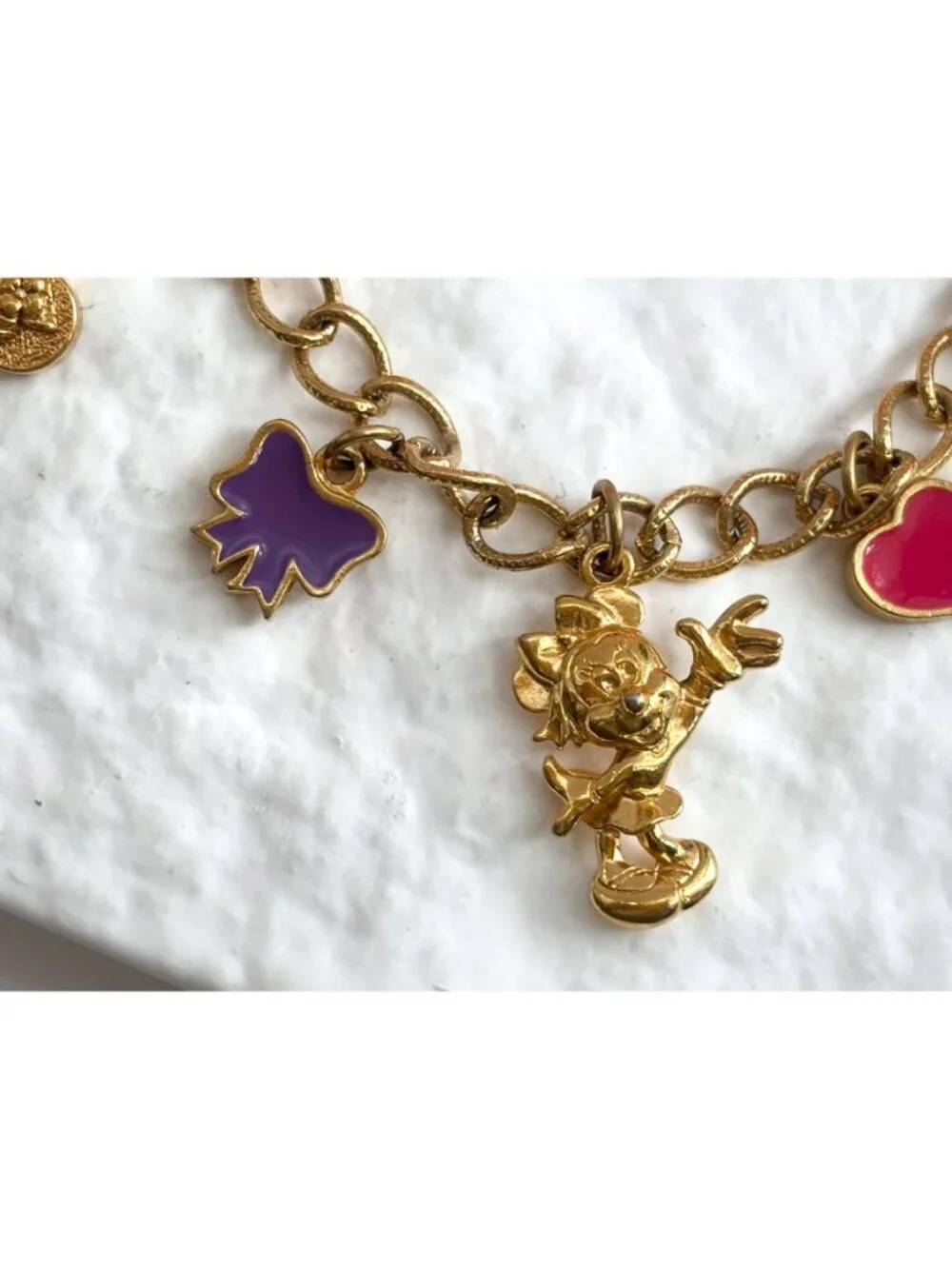 Disney Signed Minnie Mouse Friends Forever Charm Gold Toned Vintage Bracelet - Picture 9 of 16